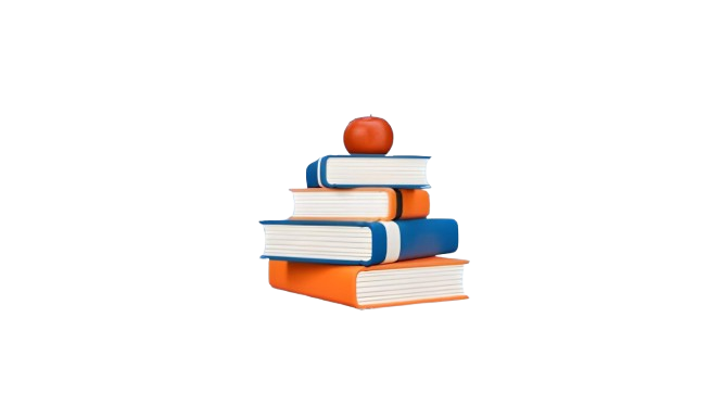 Livros empilhados com maçã
